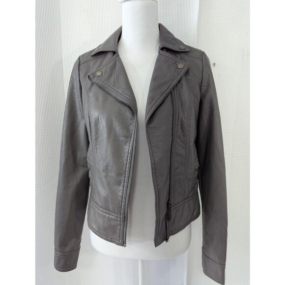 JOU JOU! STORMY GRAY VEGAN LEATHER BIKER/MOTO INSPIRED ZIPPER JACKET, COAT! SZ S - Picture 3 of 12